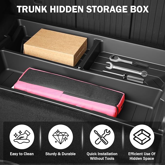 Hidden Trunk Organizer Tray for Tesla Model Y 2019-2026, Custom-Fit Rear Underfloor Storage Box, Durable ABS Compartment for Tools, Emergency Gear & Cleaning Supplies, Quick Access