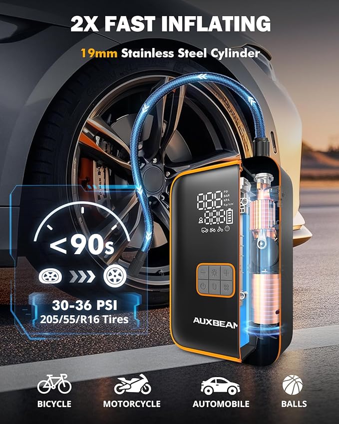 Auxbeam Jump Starter with Air Compressor 3000A Car Battery Jump Starter (6.5 Gas/3.0L Diesel) with 150PSI Cordless Tire Inflator 12V Jumper Box for Car Battery Portable for Compact Vehicle