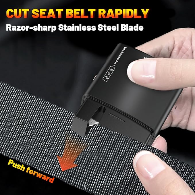 Upgraded Safe Hammer Glass Breaker Under Water, 3 in 1 Car Hammer Seatbelt Cutter Window Breaker Emergency Escape Tool, with Flashlight, Glass Breaker for New Cars (Black 2PCS)