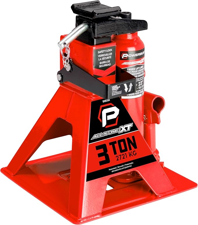 POWERBUILT 3 Ton All-in-One Hydraulic Bottle Jack and Jackstand in One, Compact, Wide Base, 11-21 Inch Range, Eliminates Jackstands, for Trucks, SUVs, RVs, Trailers, ASME, Not for Sedans - 640912