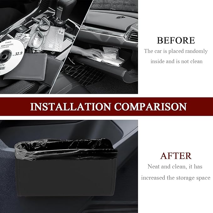 Hovom Car Trash Can, Leather Waterproof Automotive Garbage Can with Trash Bag, Hanging Mini Vehicle Trash Bin, Small Auto Door Organizer Storage Pouch, Universal Car Accessories (Black)