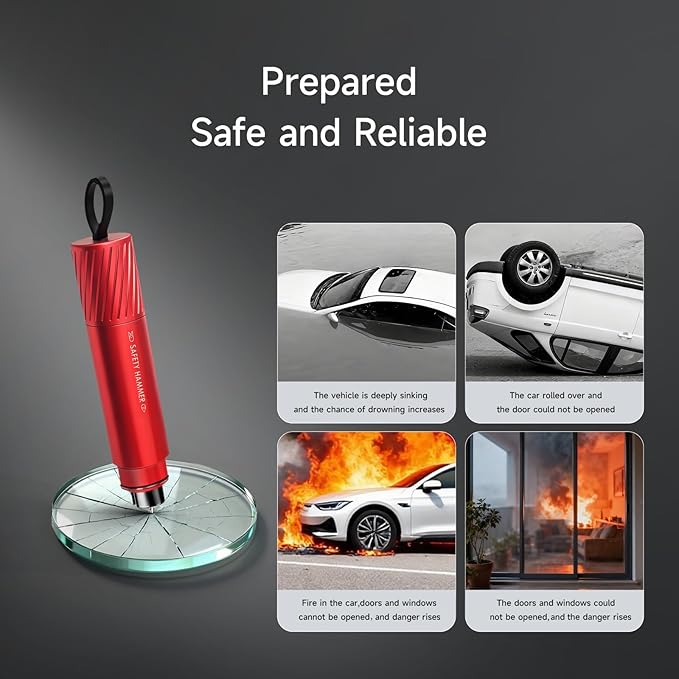 3Pcs Car Window Breaker Seatbelt Cutter, 2-in-1 Car Escape Tool, Window Breaker Glass Tool & Seatbelt Cutter, Essential Car Safety Hammer for Vehicle Emergencies