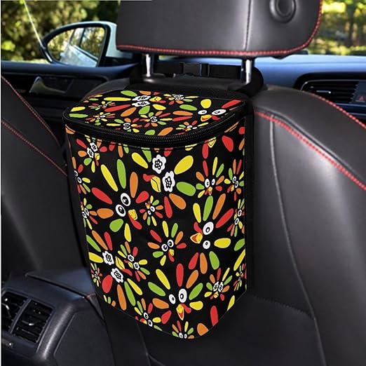1.2 Gallons Trash Can for Car, Funny Turkey Car Trash Bag, with Zipper Leak-Proof Lid Design, Adjustable Hanging for Tail of Console/Back of Seats, Easy to Clean, Family Trips Essential