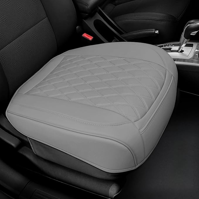 1 Pack Leather Front Car Seat Cover Bottom Car Seat, Anti-Slip and Full Wrap Driver Car Seat Protectors, Luxury Waterproof Bottom Auto Seat Cushion Pad Mat for Most Vehicles(Gray)