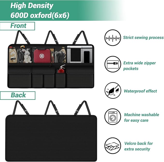 Hanging Car Trunk Organizer Fit For Toyota RAV4 Foldable Large Capacity 41.3x20 inch Backseat Trunk Organizers Storage, Car Accessories Interior, with Multi Pockets Black