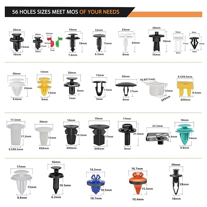 GOOACC 1315PCS Retainer Clips Interior Accessories - 56 Most Popular Sizes Bumper Trim Body Clips with Fasteners Remover and 10Pcs Reusable Cable Ties for Toyota Nissan Ford BMW Chevy Honda Subaru