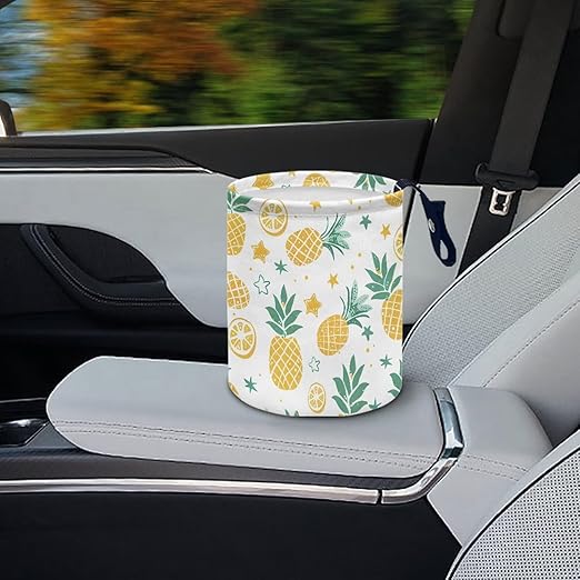 Tropical Pineapple Cute Car Trash Bag, Hanging Car Organizer and Storage Bag, Trash Bin for Car Accessories, Vehicle, Travelling, Camping