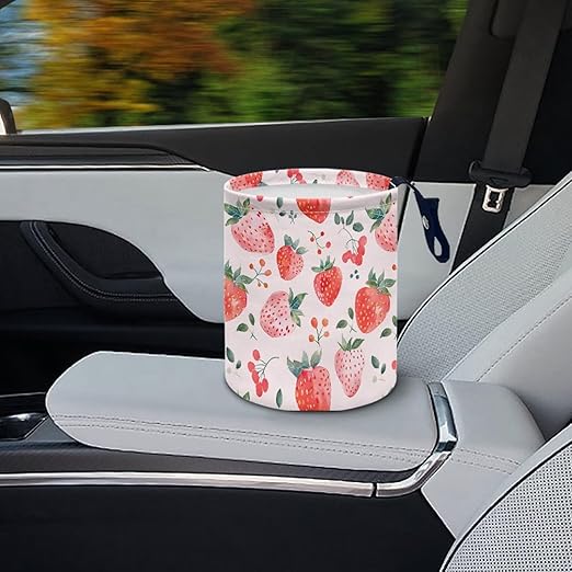 Trash Bag, Car Garbage Can Hanging Back Seat Organizer Trash Can Bin for Vehicle, Travelling, Camping - Strawberry