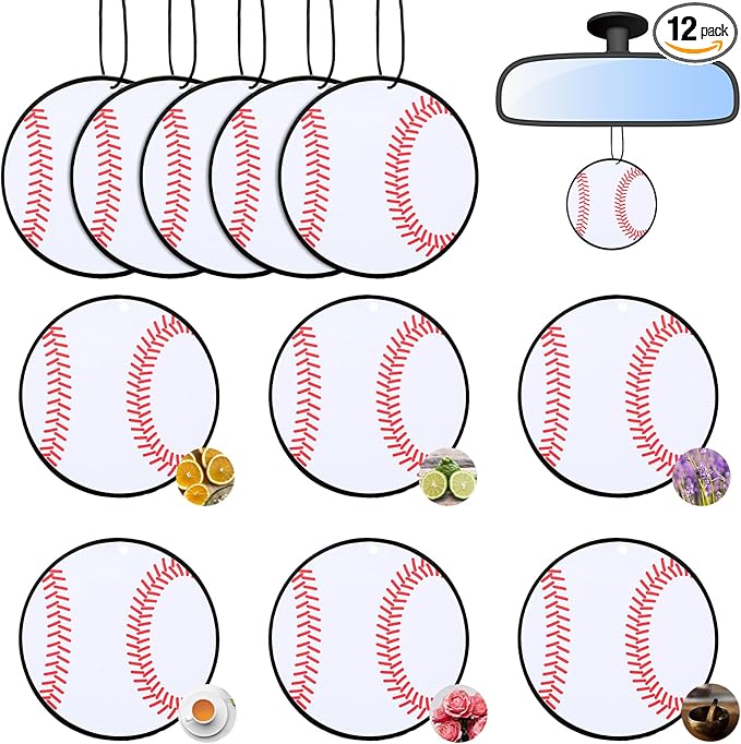 12 Pcs Car Air Freshener Hanging Long Lasting Scent Gift for Sport Lover Automotive Freshener Aromatherapy Tablet Rearview Mirror Interior Accessories Locker Office Home Decoration(Baseball)