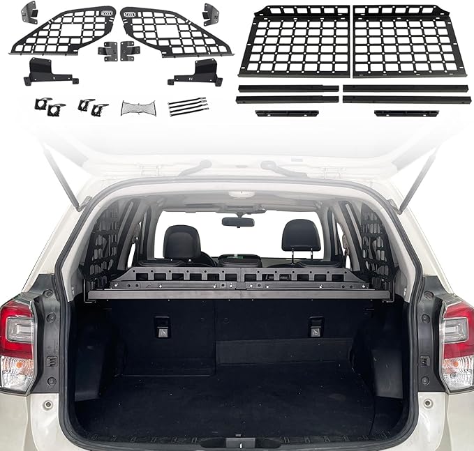 HIGH FLYING for Subaru Forester 14-18 Car Accessories Modular Storage Molle Panels System Trunk Shelf Luggage Storage Carrier Trunk Organizer Aluminum (Side Panels+Shelf with Manual Tailgate)