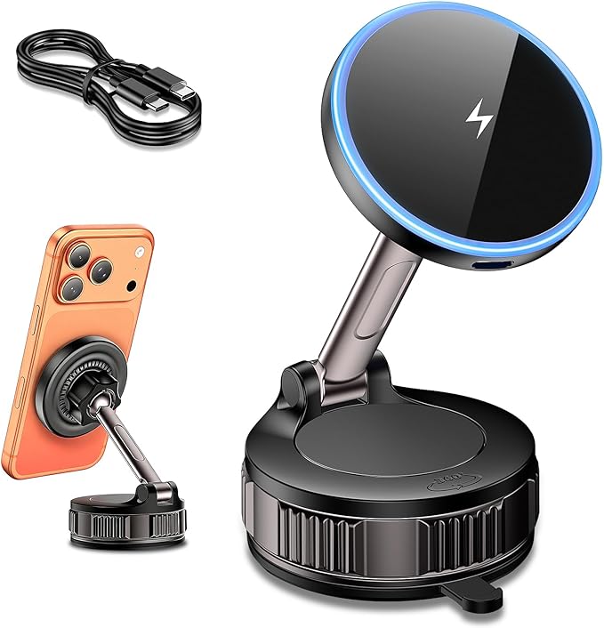 iPhone Magsafe Car Mount Charger [15W Fast Wireless Charging, 120+ LB Strongest Suction & 2800gf Strongest Magnetic] 360° Adjustable Car Phone Holders for your car, for iPhone 17 16 15 14 13 12 series