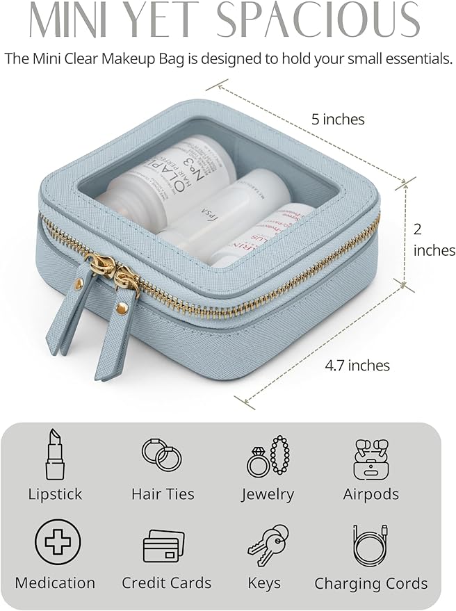 Popvibe Clear Makeup Bag Travel Cosmetic Case Transparent Toiletry Bag with Zipper, Portable Make Up Organizer Traveling Compact Car Bag for Essentials