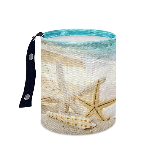 Cute Car Trash Bag, Hanging Car Organizer and Storage Bag, Trash Bin for Car Accessories, Vehicle, Travelling, Camping - Cartoon Beach Star