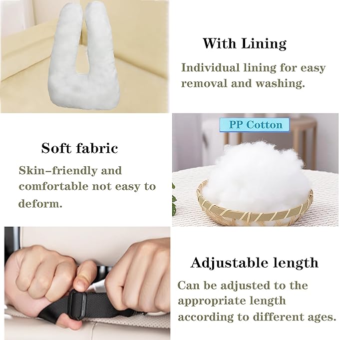 Kids Travel Pillow, Car Pillow with Lining, Neck and Head Support Cushion for Kids and Adults, Perfect for Long Distance Travel, Car Seats, Airplanes, and Road Trips (Pink)