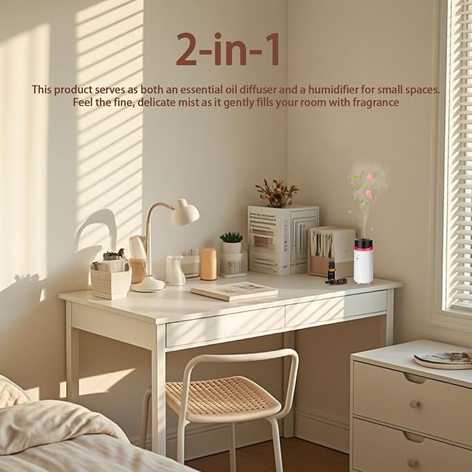 Car Diffusers for Essential Oils,Built-in 3000mAH Rechargeable Battery, Cordless Portable Cool Mist Aromatherapy Diffuser,Auto On/Off with Car,4/8 Timer Modes,for Home,Office,Travel(White)