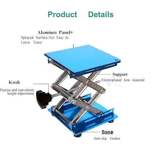 10inch x10inch Lab Jack Stand Platform, Anodized Aluminum Top Deck Laboratory Support Jack Platform Lab Lift Stand Table Scissor Jack with 22KG Support Weight