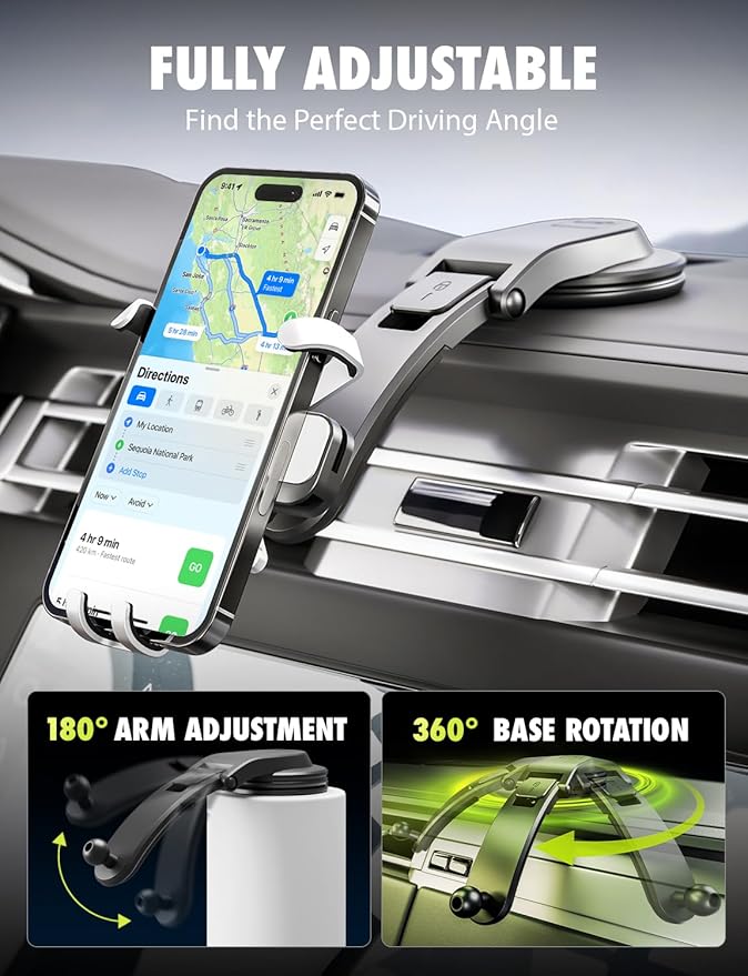 Bracketron AutoGrip Low-Profile Dash Mount- Phone Mount for Car with TemperBond Suction, One-Handed Operation Universal Cell Phone Holder Car Dashboard, Clear View Design