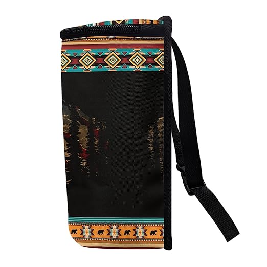 Southwest Aztec Bear Car Trash Can with Lid Portable Garbage Can Hanging for Headrest Leakproof Organizer and Storage Bag Automobile Accessories