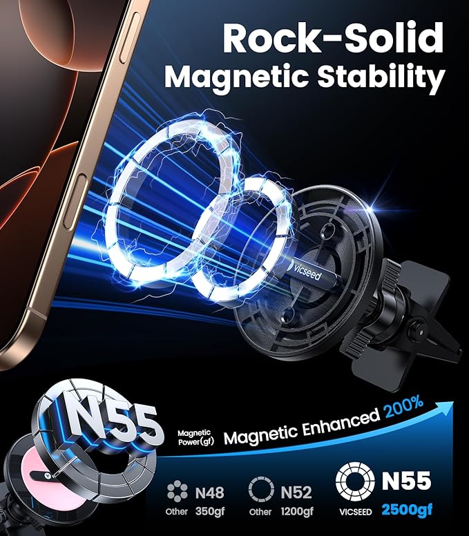 VICSEED for MagSafe Car Mount Vent Pink– 2025 Strongest Magnetic Hold & Clip, 360° Adjustable, Study Magnet Phone Holder for iPhone 12/13/14/15 Pro Max, Easy One-Hand Operation