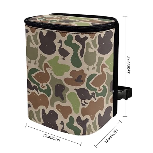 Duck Camouflage Car Trash Can with Adjustable Straps Car Trash Bin Auto Garbage Bag Multipurpose Storage Box for Vehicle Travel Camping Picnicing, Green