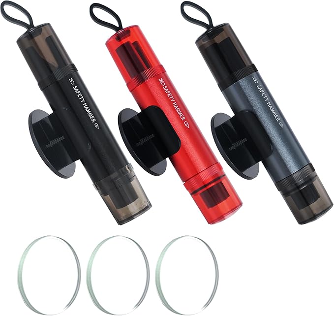 Safe Hammer Car Window Breaker Seatbelt Cutter Under Water or Fire,2 IN1 Window Breaker Tool Auto Glass Breaker Emergency Escape Tool Kit,Car Accessories All Vehicle(3 PCS Black & Red & Silver)