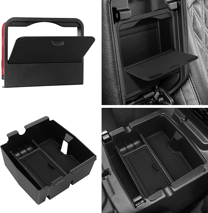 Center Console Storage Organizer Tray for 2018-2025 2026 Jeep Wrangler JL JLU 4XE and 2020-2026 Gladiator JT Accessories Hidden Center Console Box（Organizer Box+Tray）