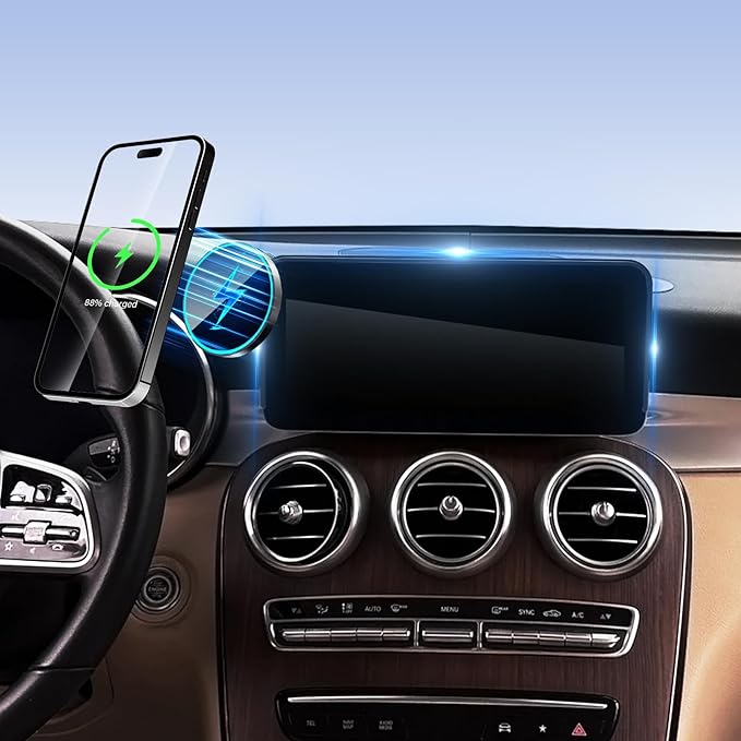Phone Holder for Mercedes Benz GLC 2020-2022/C-Class 2019-2021/V-Class 2020-2022 Accessories 10.25-Inch Screen, Car Magnetic Phone Mount for MagSafe, Strong Magnets Fast Wireless Charger Phone Base