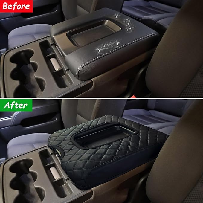 Center Console Cover Compatible with 2014-2018 Chevy Silverado/GMC Sierra Jump Seat Accessories, Middle Console Armrest Lid Leather Protective Cover(ONLY for Split Bench Seat Console)