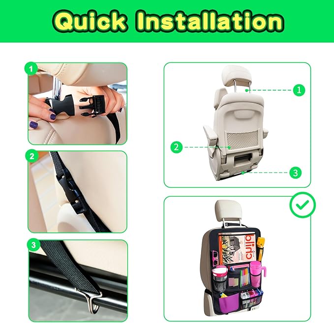 Car Organizer Kick Mats Back Seat Protector, Car Back Seat Organizer with Tablet Holder Pocket for Kids, Travel Accessories with 10 Storage Pockets, 2 Pack