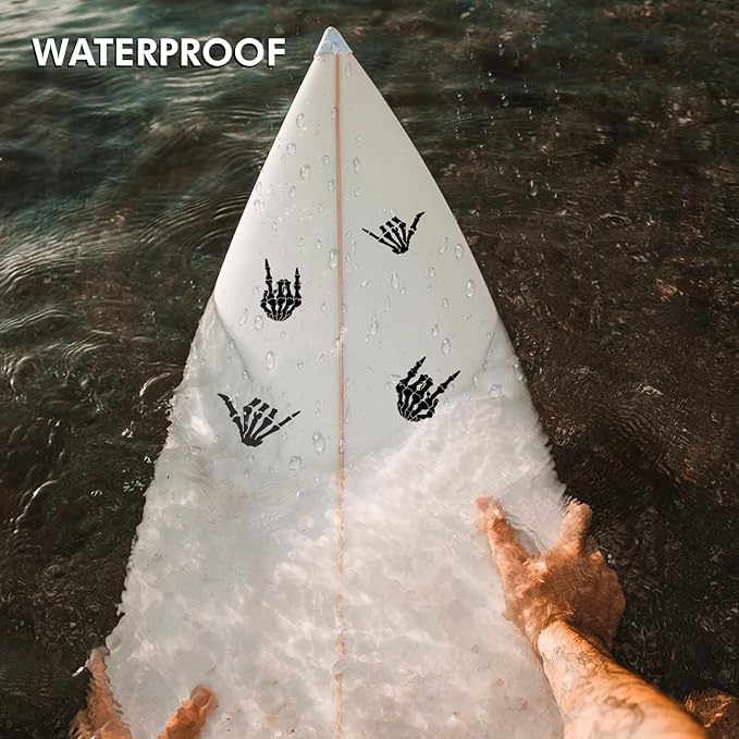 (4PCs) Skeleton Hand Decal Set Black Vinyl Stickers Waterproof Durable Easy to Apply Rock On Hang Loose Skeleton Hand Car Truck Bumper Laptop Window Decoration 3 Inches (Black)