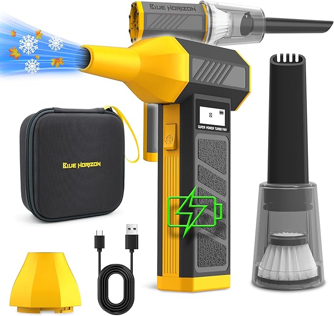 Cordless Rechargeable Electric Air Duster, 3-in-1 Compact Turbo Jet Dust Blower Handheld Vacuum Cleaner w/ Flashlight for Car Dash Windshield Electronics Keyboard as Portable Compressed Canned Air