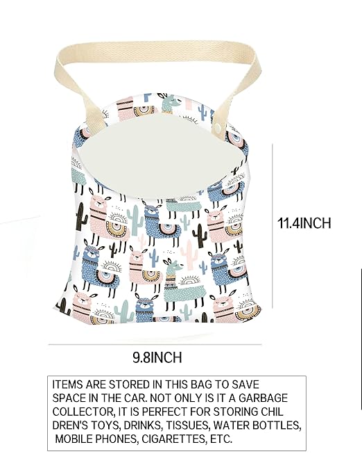 Car Garbage Can, Hanging Car Trash Can Bag for Back Seat Organizer, Cute Llamas
