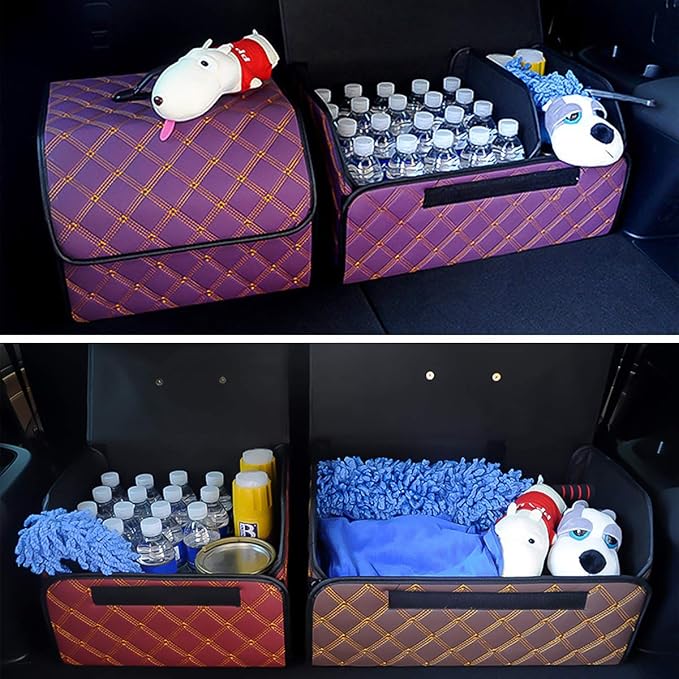 Ergocar Car Trunk Organizer Luxury Foldable Car Boot Tidy Storage Box Waterproof PU Car Boot Storage Organiser for Car/SUV/Truck/Auto (Upgrade Black-M)