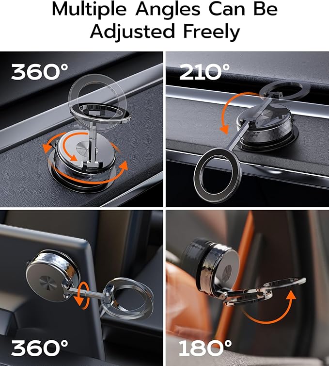 Meifigno Magnetic Car Phone Holder for Tesla Screen & Backplate,[All-Metal] 360° Rotation Vacuum Suction Cup Car Phone Mount for Magsafe, Foldable Car Phone Holders for Your Car for iPhone Android