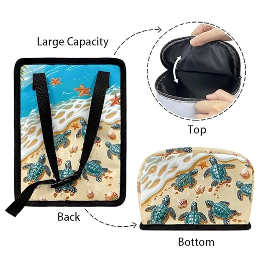 Beach Sea Turtle Car Trash Can with Lid Car Garage Bag Automotive Garbage Can Reusable Auto Accessories Interior Car Organizer with Adjustable Straps