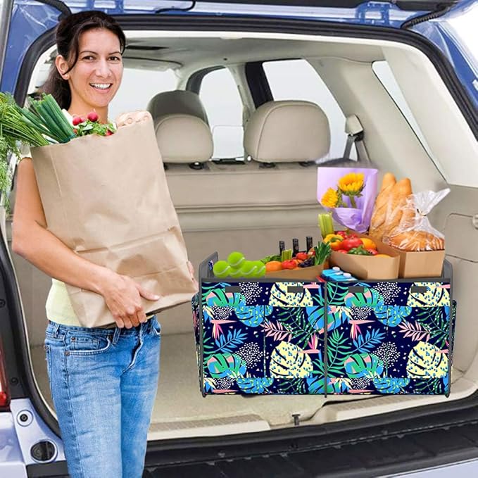 Homeve Trunk Organizer, Car Storage, Reinforced Handles, Collapsible Multi-Compartment Car Organizers, Foldable, Waterproof, 600D Oxford Polyester (Color Leaves, 2 Compart)