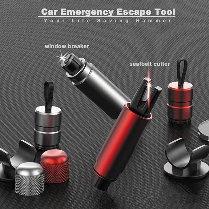 2-in-1 Emergency Car Escape Tool - Spring-Loaded Window Breaker & Seatbelt Cutter, Compact Lifesaver for Families, Portable Keychain Design (2 * Silver)
