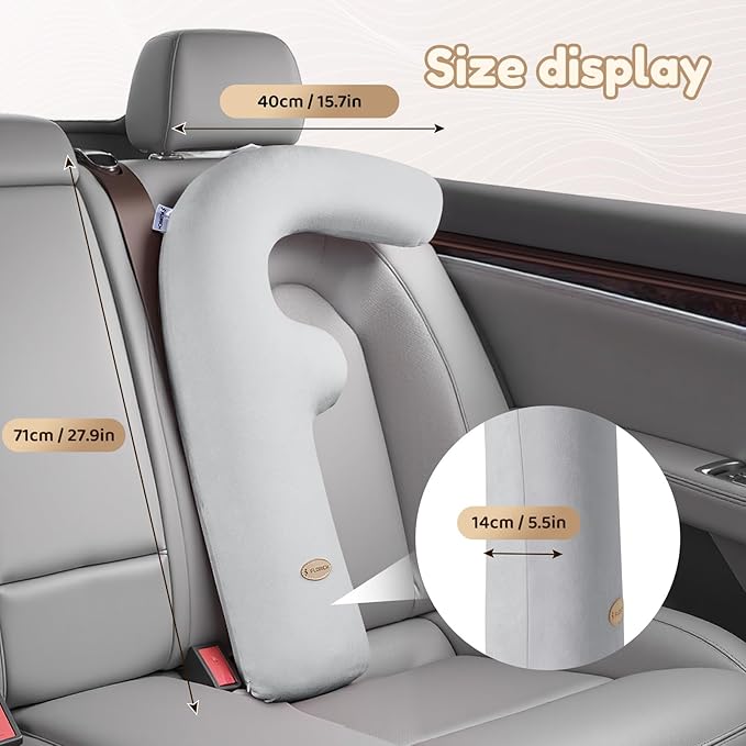 FLORICH Memory Foam Kids Travel Pillow, Car Sleeping Pillow, F-Shape Car Pillows for Adults and Children, Traveling Car Pillow for Kids with Removable Pillowcase (Grey)