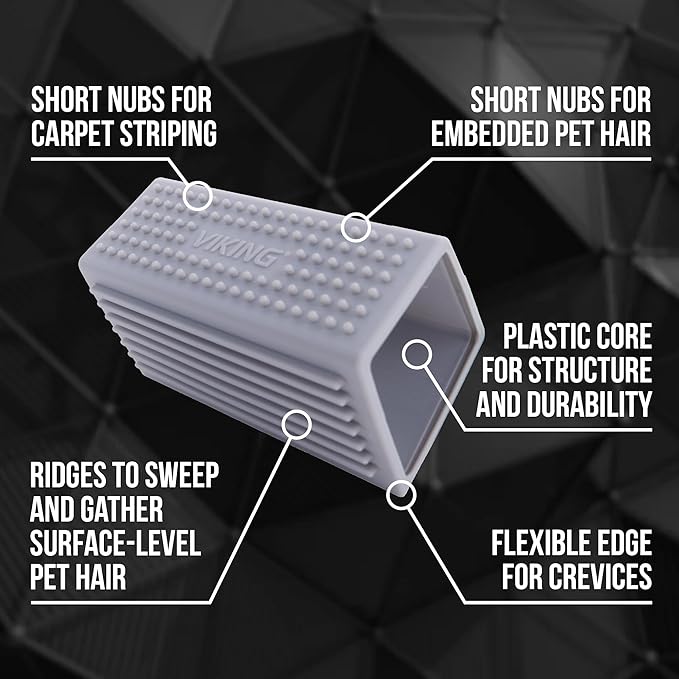 VIKING Pet Hair Remover for Car Detailing Kit, Reusable Dog and Cat Hair Remover, Silicone Brush for Carpet, Home, and Automotive Use, Grey, 4.8 x 2.5 x 3 Inch