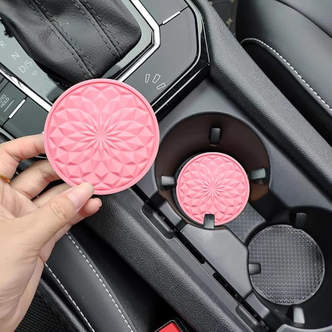 Car Cup Coaster, Universal Automotive Waterproof Non-Slip Cup Holders Sift-Proof Spill Holder Car Interior Accessories 2 Pack Pink