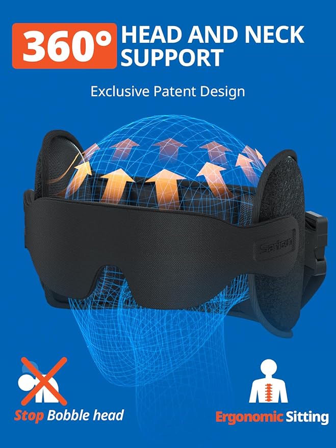 Travel Pillow, Upgrade Airplane Pillow for Long Flight, 360° Support Headrest, Travel Neck Pillow Eye Masks for Sleep, Compact Airplane Travel Essentials, Stop Bobblehead, Mottled Blue