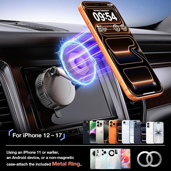 Vooii Car Phone Holder for Magsafe (130+LB Strongest Ever Suction & 3000gf Magnetic) (360° One Hand Adjustable) Car Phone Mount, Phone Holders for Your Car for iPhone 17 Pro Max 16 15 14 13 12 Plus