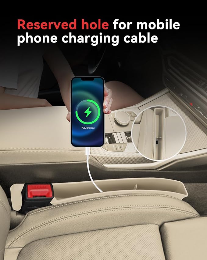 Car Seat Gap Filler, Seat Gap Organizer with Phone Holder, Car Seat Accessories, Car Organizer Fit SUV Truck-2PCS Beige