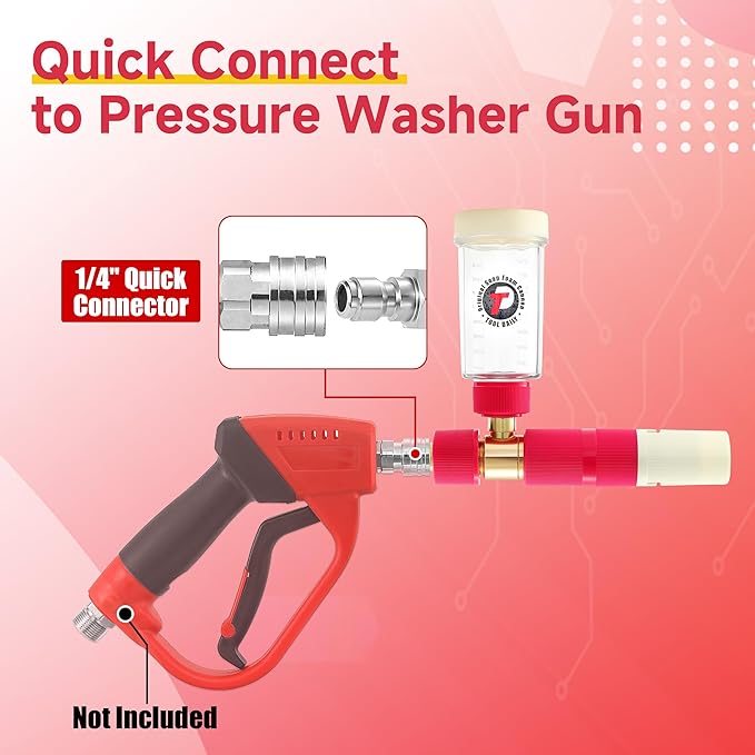Tool Daily Foam Cannon for Pressure Washer, Original Soap Cannon for Car Washing, 5 Power Washer Spray Nozzles, 1/4 Inch Quick Connector