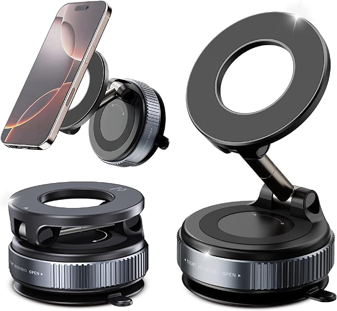 DefyDrop Vacuum Magnetic Car Phone Mount [Powerful Magnets & Secure Lock] 360° Adjustable Holder for Dashboard & Windshield Compatible with iPhone 16 15 14 Series, MagSafe Cases & Android Phones