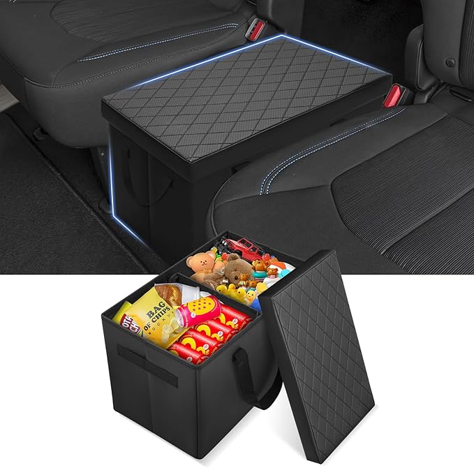 Autorder Car Seat Organizer for 2017-2025 2026 Chrysler Pacifica Accessories Portable Backseat Organizer with Lid Handles Multipurpose Car Floor Storage for Kids Toys Baby Products Daily Necessities