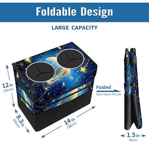 Car Trash Can with Lid, Portable Hanging Automotive Garbage Bin for Vehicles, Leakproof Waste Bag Container for SUV Truck Van Interior Auto Travel Road Trips(Planets)