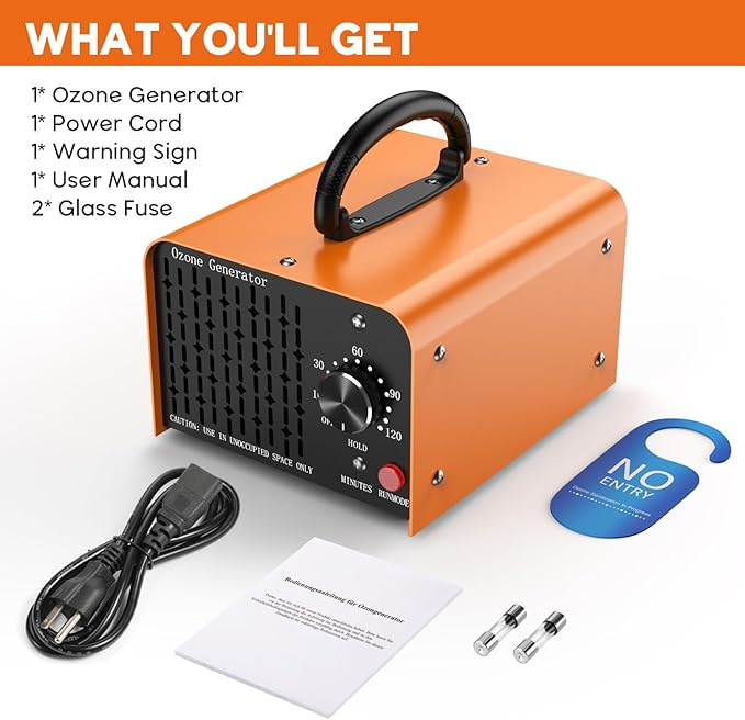 0zone Generator 80000mg - O3 Air Purifier for Home & Car, Ozone Machine Odor Removal for Smoke & Pet (Orange)