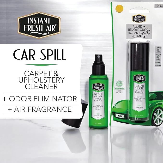 Advanced CAR SPILL Upholstery Cleaner & Odor Eliminator, Car Interior Cleaner with NoxBan & Natural Enzymes, Safe for Pets & Family, Ideal for Cars, Boats, RVs, Vanilla Scent 4 Oz. - INSTANT FRESH AIR