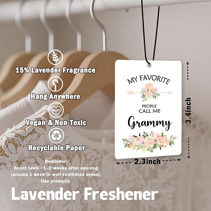 Grammy Grandma Gifts Car Air Freshener Hanging 3 Pack, My Favorite People Call Me Car Accessories Gifts for Grandma Christmas Women,Rustic Floral Scent Card Lavender for Closet Bathroom Decor